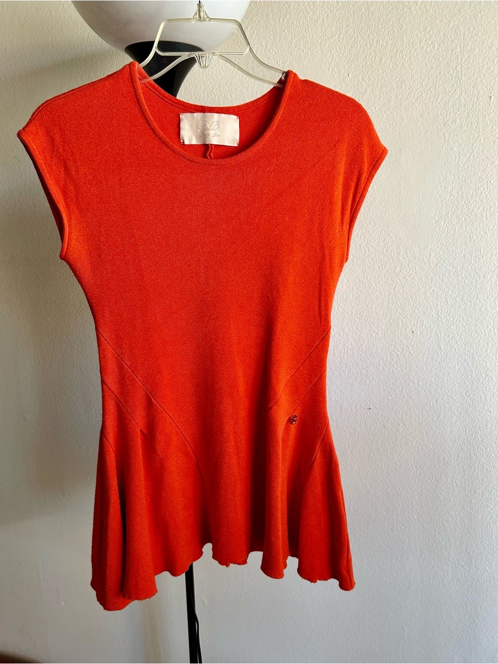 Anthropologie Bright Orange Cap-Sleeve Flared Knit Top